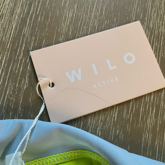 Wilo Women’s Color-block Biker Shorts Neon Yellow Light Blue - Picture 6 of 9